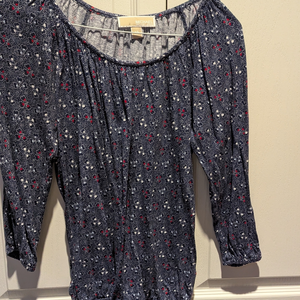 Michael Kors Navy and Red Patterned Blouse